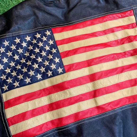 RARE Vintage Michael Hoban Where MI Budweiser USA Flag Leather Bomber Jacket - Picture 10 of 12